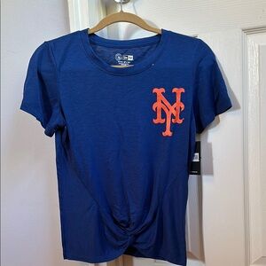 New Era Blue Crew Neck Tie Front Women’s T-Shirt NY Mets. NWT